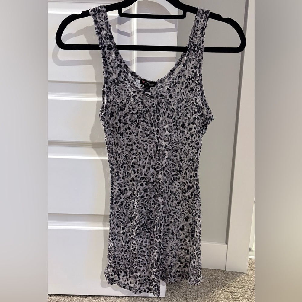 Guess Black and Gray Leopard Print Lace Tank Top